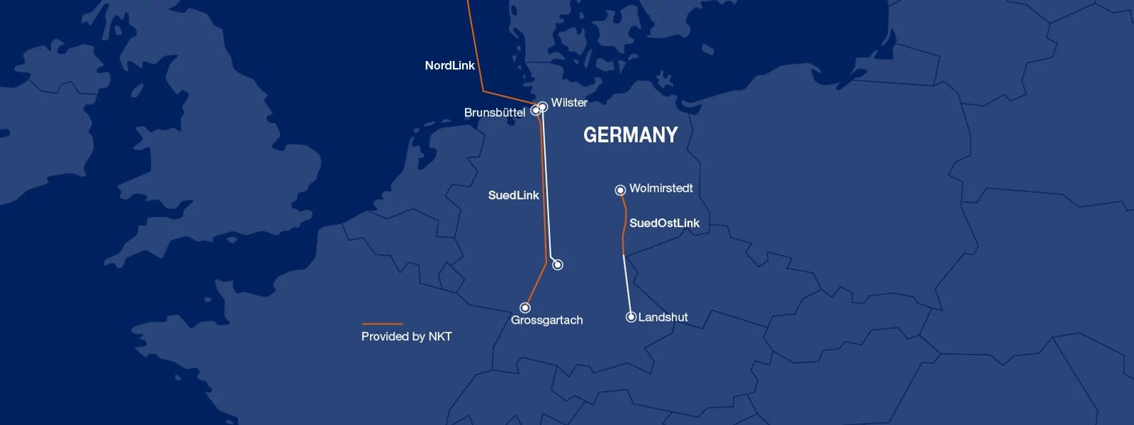 Germany map with corridor projects and NKT sections